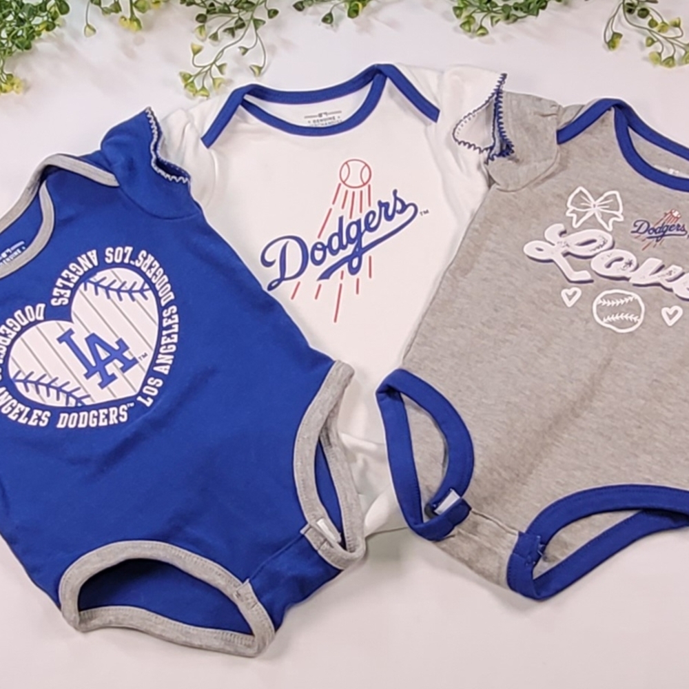 Dodgers Baby Bodysuit Set - Blue, White, and Gray